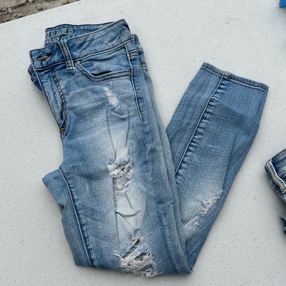 American Eagle Outfitters Women's Distressed Skinny Jeans - Medium Blue